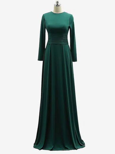 A-line Scoop Neck Jersey Modest Prom Dresses With Ruched #Milly020106111