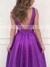 Princess V-neck Satin Sweep Train Pockets Prom Dresses #Milly020105088