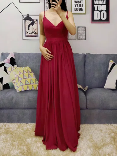 A-line V-neck Chiffon Floor-length Sashes / Ribbons Prom Dresses #Milly020105036
