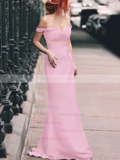 Satin Sheath Column Pink Off The Shoulder Homecoming Dress Satin Sheath Column Pink Off The Shoulder Homecoming Dress