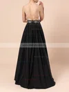 A-line Scoop Neck Satin Sequined Floor-length Beading Prom Dresses #Milly020105061