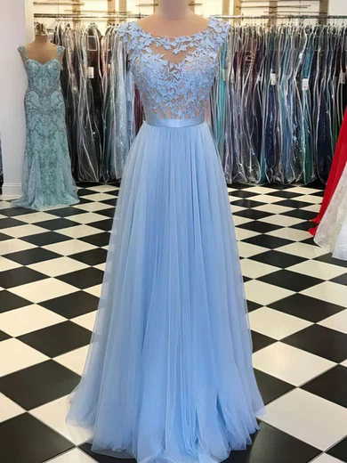 Ball Gown Illusion Backless Tulle Prom Dresses With Appliques #Milly020105076