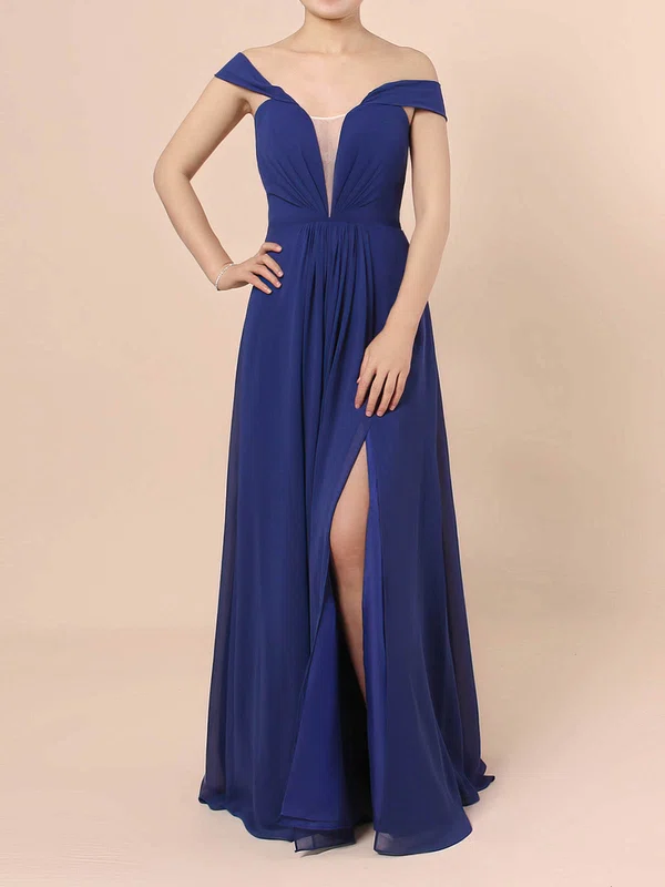 A-line Off-the-shoulder Chiffon Floor-length Ruffles Prom Dresses #Milly020105083