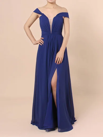 A-line Off-the-shoulder Chiffon Floor-length Ruffles Prom Dresses #Milly020105083