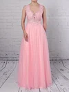 A-line V-neck Tulle Floor-length Beading Prom Dresses #Milly020105093