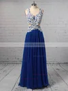 A-line V-neck Chiffon Floor-length Appliques Lace Prom Dresses #Milly020105095