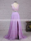 A-line V-neck Chiffon Floor-length Beading Prom Dresses #Milly020105118