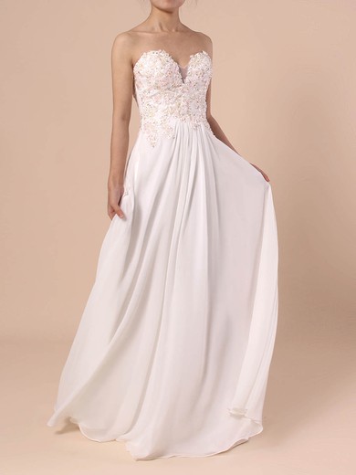A-line Sweetheart Chiffon Ankle-length Appliques Lace Prom Dresses #Milly020105121