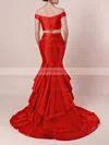 Trumpet/Mermaid Off-the-shoulder Satin Organza Sweep Train Tiered Prom Dresses #Milly020105124