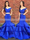 Trumpet/Mermaid Off-the-shoulder Satin Organza Sweep Train Tiered Prom Dresses #Milly020105124