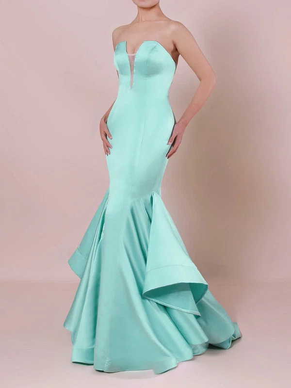 Trumpet/Mermaid Strapless Satin Sweep Train Prom Dresses #Milly020105127