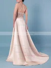Ball Gown Scoop Neck Satin Sweep Train Beading Prom Dresses #Milly020105136