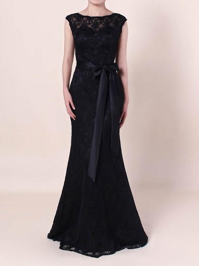 Sheath/Column Scoop Neck Lace Floor-length Sashes / Ribbons Prom Dresses #Milly020105828