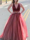Princess V-neck Tulle Sweep Train Beading Prom Dresses #Milly020105848
