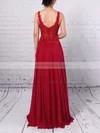 A-line V-neck Chiffon Floor-length Beading Prom Dresses #Milly020105861