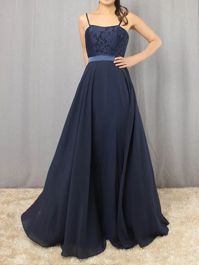 A-line Scoop Neck Chiffon Floor-length Appliques Lace Prom Dresses #Milly020105862