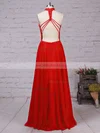 A-line High Neck Lace Chiffon Floor-length Beading Prom Dresses #Milly020105863
