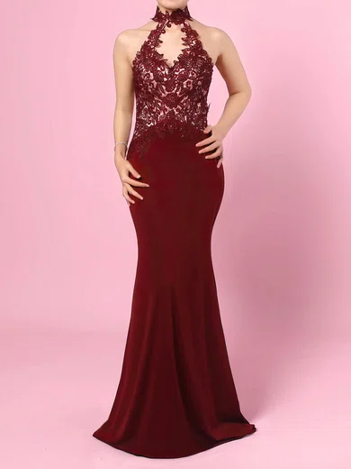 Mermaid High Neck Jersey Cut Out Prom Dresses With Appliques #Milly020105864