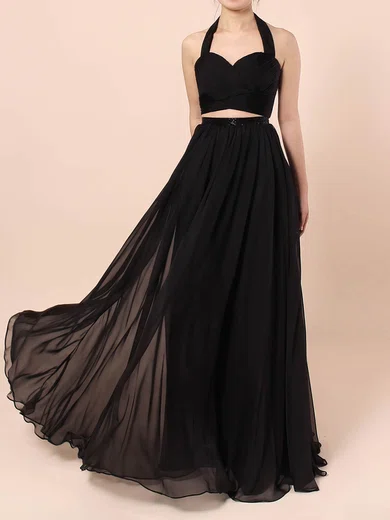 A-line Halter Chiffon Floor-length Sashes / Ribbons Prom Dresses #Milly020105869