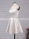 A-line V-neck Satin Short/Mini Beading Prom Dresses #Milly020105873