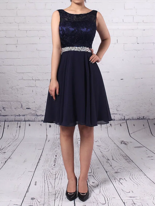 A-line Scoop Neck Lace Chiffon Short/Mini Beading Short Prom Dresses #Milly020105894