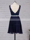 A-line Scoop Neck Lace Chiffon Short/Mini Beading Prom Dresses #Milly020105894
