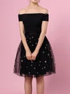 Black Glitter Star Print Off Shoulder Mini Dress #Milly020105896