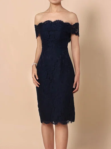 Sheath/Column Off-the-shoulder Lace Knee-length Appliques Lace Short Prom Dresses #Milly020105900