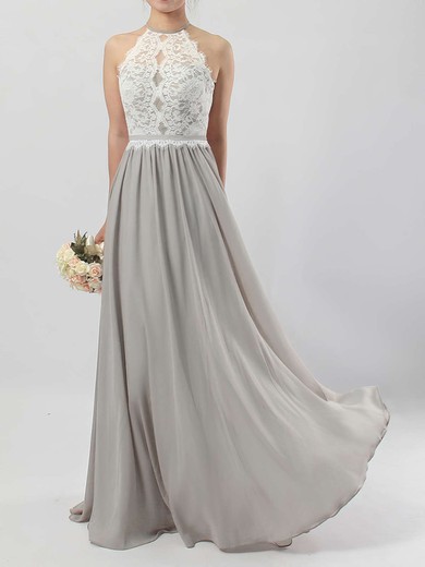 A-line Scoop Neck Lace Chiffon Floor-length Sashes / Ribbons Bridesmaid Dresses #Milly01013466