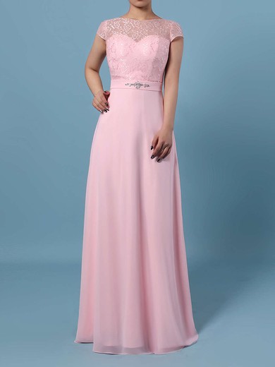 A-line Scoop Neck Lace Chiffon Floor-length Beading Bridesmaid Dresses #Milly01013471