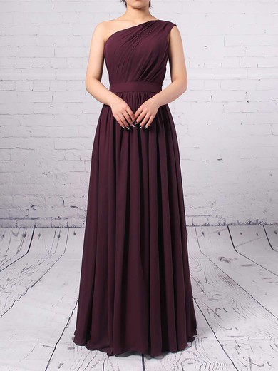 A-line One Shoulder Chiffon Floor-length Ruffles Bridesmaid Dresses #Milly01013502