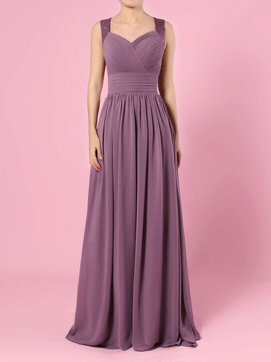 A-line V-neck Chiffon Sweep Train Lace Bridesmaid Dresses #Milly01013557