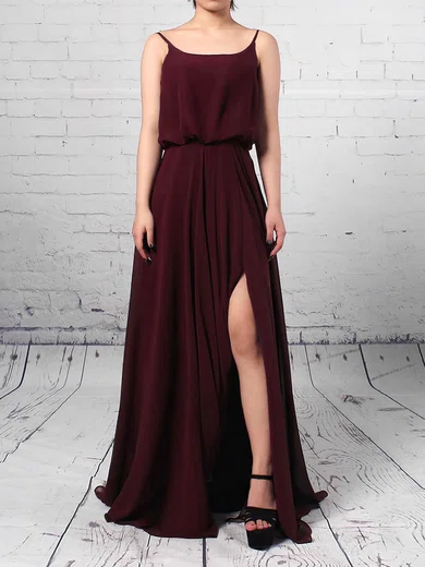 A-line Square Neckline Chiffon Floor-length Split Front Bridesmaid Dresses #Milly01013578