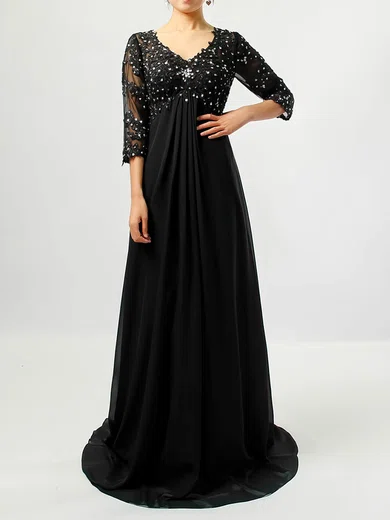 Empire V-neck Tulle Chiffon Sweep Train Beading Mother of the Bride Dress #Milly01021707
