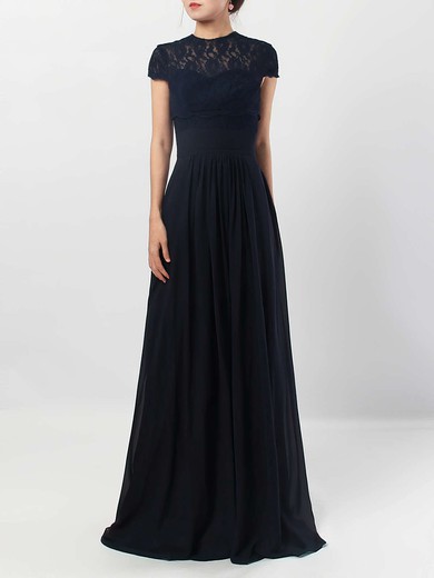 A-line Scoop Neck Lace Chiffon Floor-length Ruffles Bridesmaid Dresses #Milly01013518