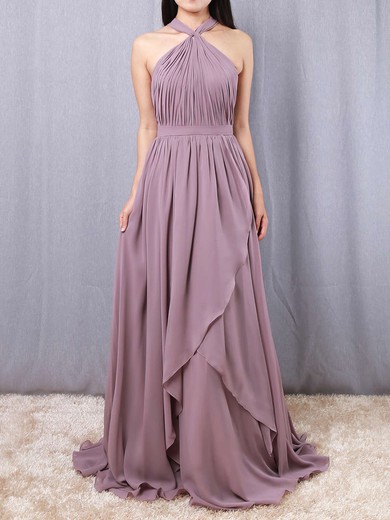 A-line V-neck Chiffon Floor-length Ruffles Bridesmaid Dresses #Milly01013539