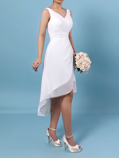 Sheath/Column V-neck Chiffon Asymmetrical Ruffles Bridesmaid Dresses #Milly01013549