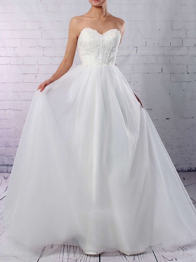 A-line Sweetheart Tulle Sweep Train Appliques Lace Wedding Dresses #Milly00023130