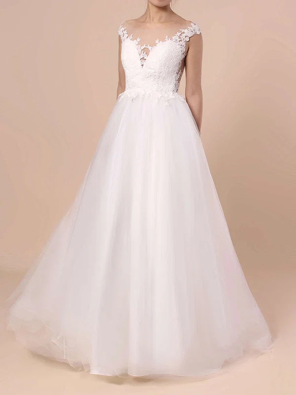 Ball Gown Illusion Tulle Sweep Train Wedding Dresses With Appliques Lace #Milly00023132
