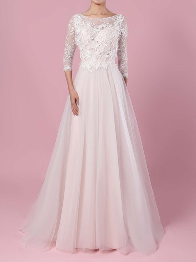 Ball Gown Illusion Tulle Sweep Train Wedding Dresses With Appliques Lace #Milly00023134