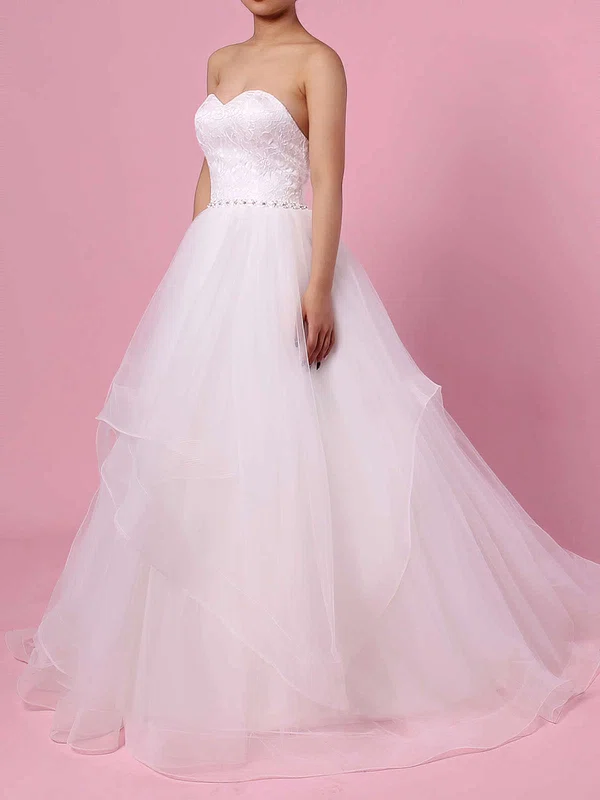 Ball Gown Sweetheart Lace Tulle Sweep Train Beading Wedding Dresses #Milly00023172
