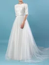 Ball Gown scoop Neck Tulle Sweep Train Wedding Dresses With Beading #Milly00023179