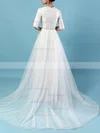 A-line Scalloped Neck Lace Tulle Sweep Train Beading Wedding Dresses #Milly00023179