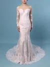 Trumpet/Mermaid Illusion Tulle Sweep Train Wedding Dresses With Appliques Lace #Milly00023183