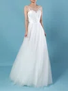 Ball Gown Scoop Neck Tulle Sweep Train Appliques Lace Wedding Dresses #Milly00023205