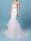 Trumpet/Mermaid Sweetheart Tulle Sweep Train Wedding Dresses With Cascading Ruffles #Milly00023206