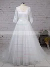 Ball Gown V-neck Lace Tulle Sweep Train Sashes / Ribbons Wedding Dresses #Milly00023226