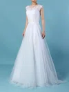 Ball Gown Illusion Tulle Sweep Train Wedding Dresses With Appliques Lace #Milly00023248