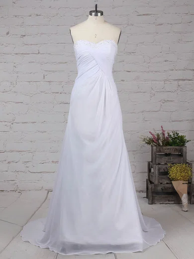 A-line Sweetheart Chiffon Sweep Train Wedding Dresses With Beading #Milly00023249
