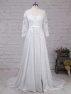 A-line Illusion Chiffon Sweep Train Wedding Dresses With Split Front #Milly00023290